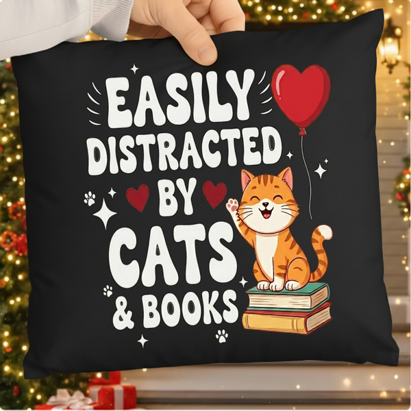 Easily Distracted by Cats & Books PNG/SVG | Cat Lover Reader T-Shirt