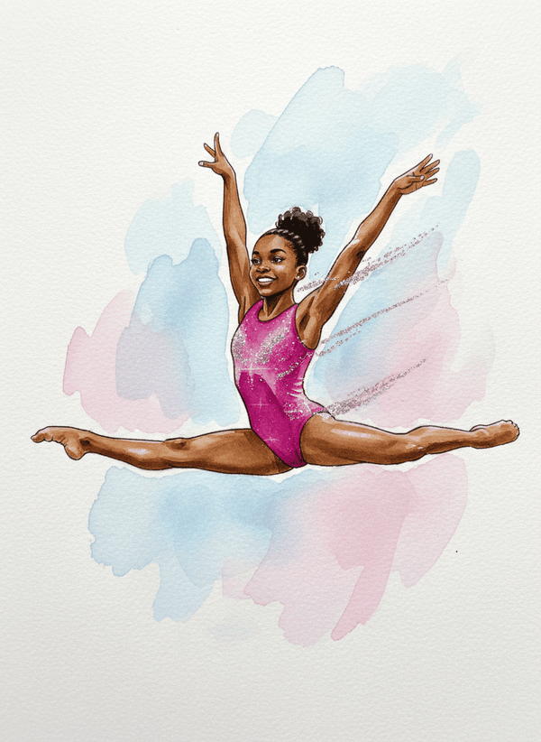 Watercolor black girl gymnastics 54 PNG, gymnast athletic , glitter acrobatics,flexibility and strength sport