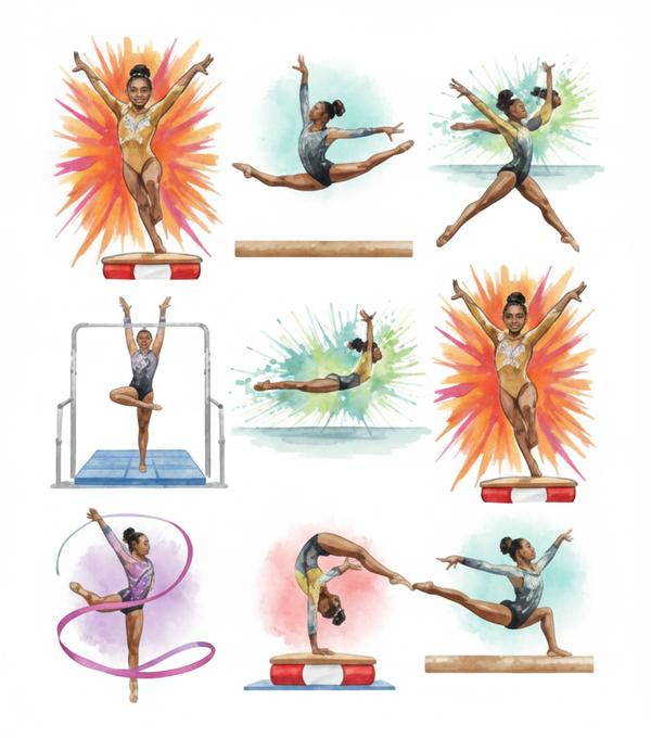 Watercolor black girl gymnastics 54 PNG, gymnast athletic , glitter acrobatics,flexibility and strength sport