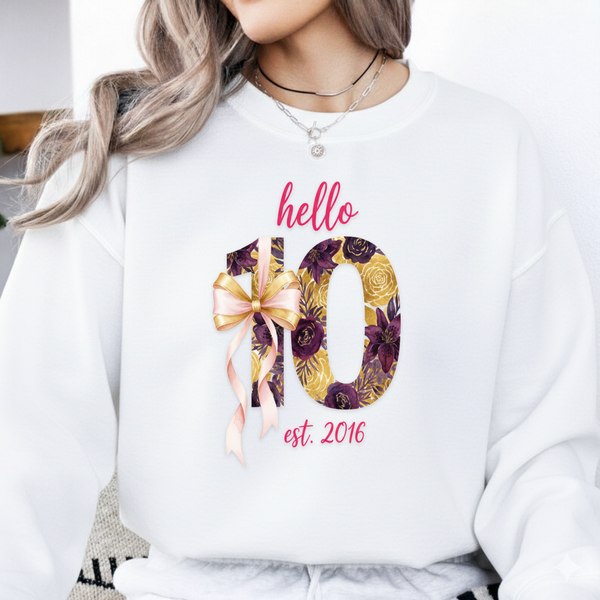 Hello Ten SVG PNG – 10th Birthday Girl Bow Pink Design